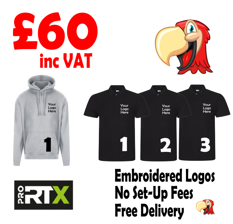 1 Hoodie 3 Polo-Shirts - Embroidered
