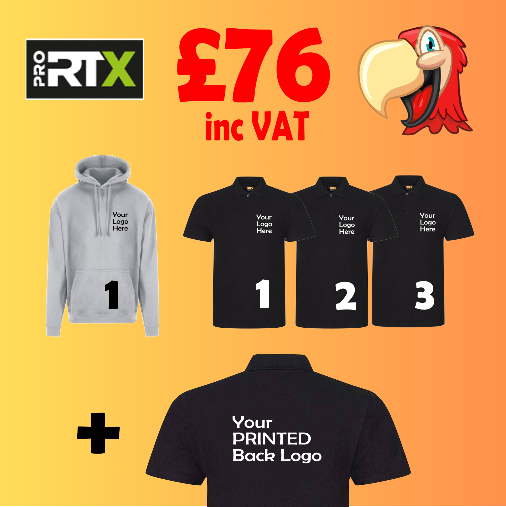 1 Hoodie 3 Polo-Shirts - Embroidery & Print