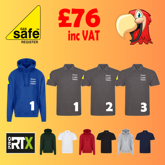 Gas Safe 1 Hoodie and 3 Polo-Shirts - Embroidered