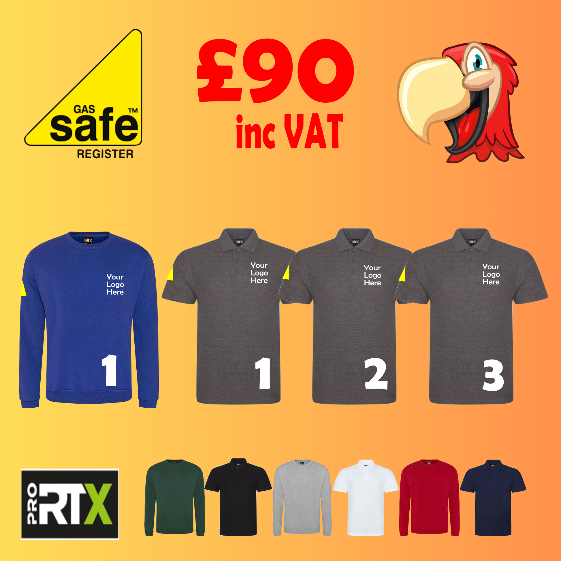 Gas Safe 1 Sweatshirt and 3 Polo-Shirts - Embroidered